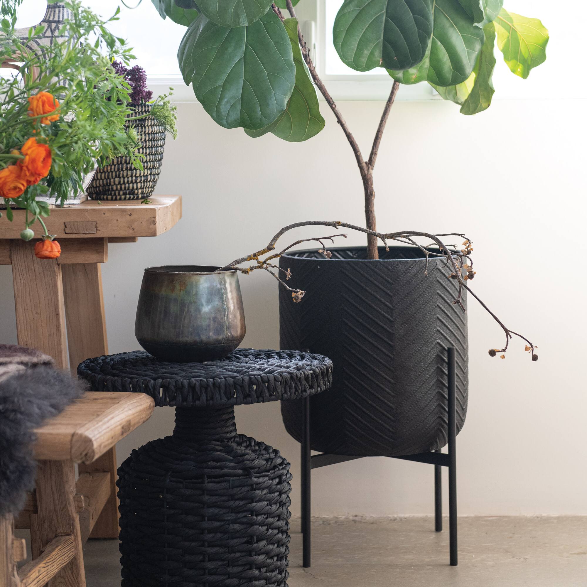 Hello Honey® 25.5" Black Metal Planter with Stand